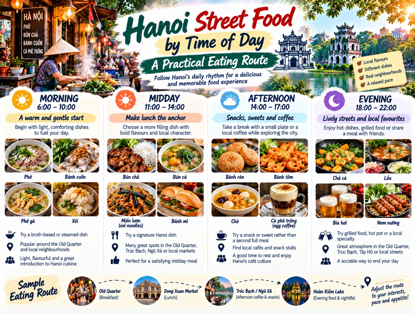 Hanoi Street Food by Time of Day: A Practical Eating Route
